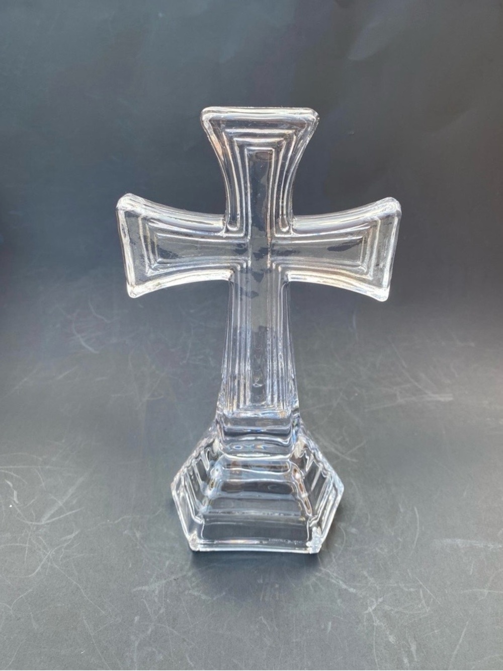 Clear Glass Cross Sculpture - Decorative Home Art